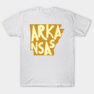 Arkansas Doodle Letters Map Outline-yellow T-Shirt